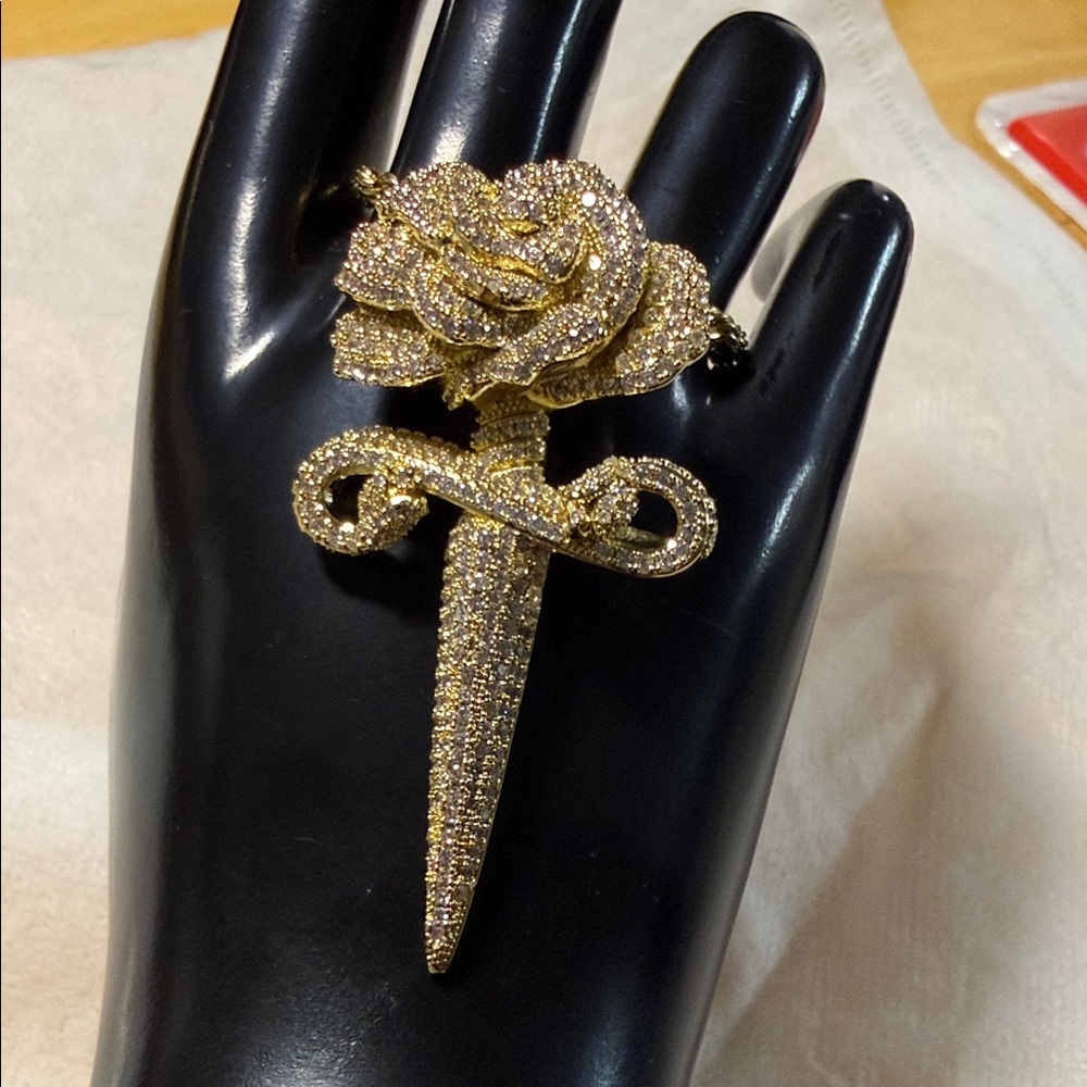 24k GP Rose Dagger Pendant Necklace - Picture 2 of 4
